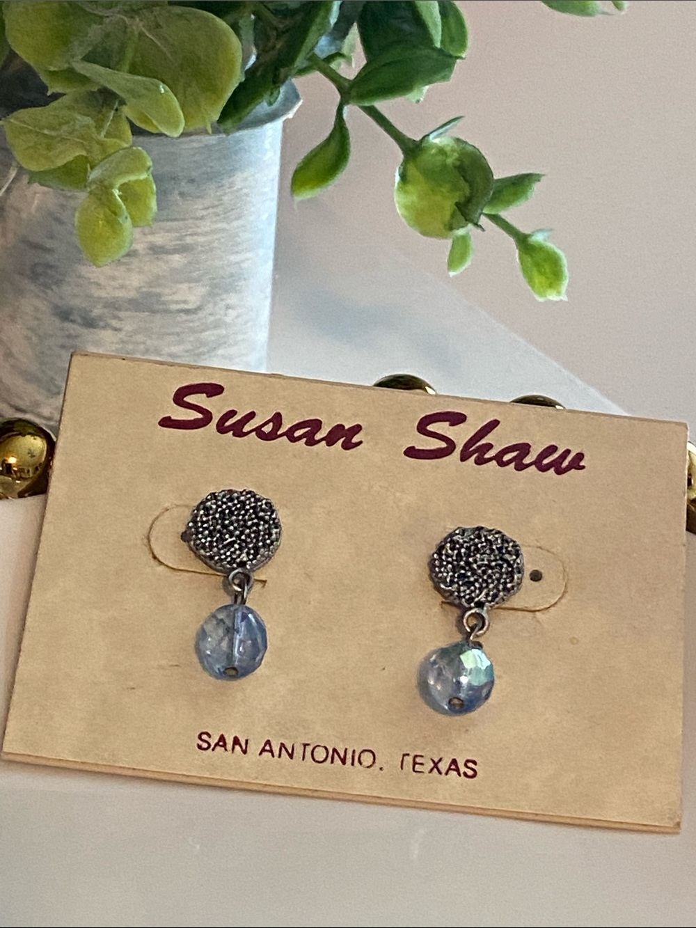 Susan Shaw Silver-Tone Earrings with Light Blue Crystal Drops